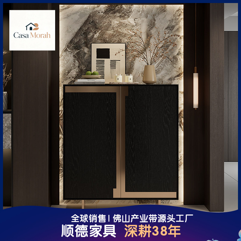 Light luxury solid wood sideboard, modern minimalist decorative side cabinet, wall-mounted integrated storage high cabinet, living and dining room storage wine cabinet