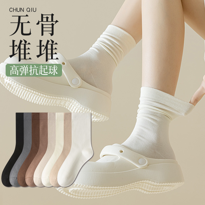 Women's Pure Cotton Socks, Thin for Spring and Autumn, Sweat-Absorbent and Breathable, 10A Antibacterial and Deodorant, Mid-Calf Slouch Socks, Wholesale from Zhuji Sock Industry
