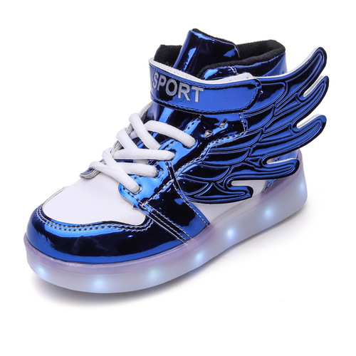 usb charging colorful luminous shoes children's led flash lace lights high top wings boys and girls luminous casual shoes