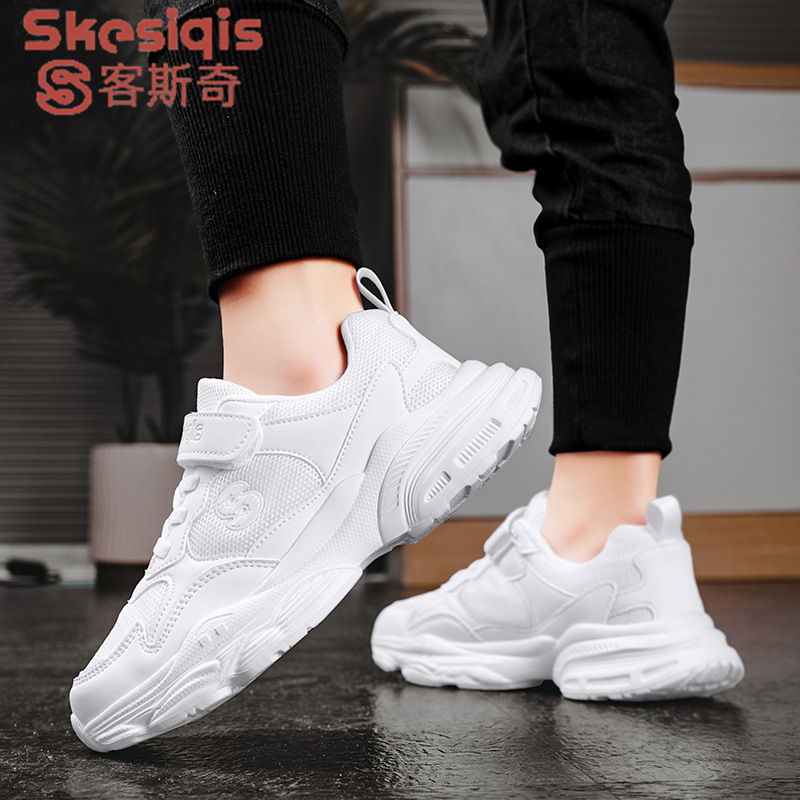 Zapatos deportivos blancos de cuero de malla para niños otoño y invierno zapatos blancos para niños zapatos blancos para correr zapatos casuales para niños mayores