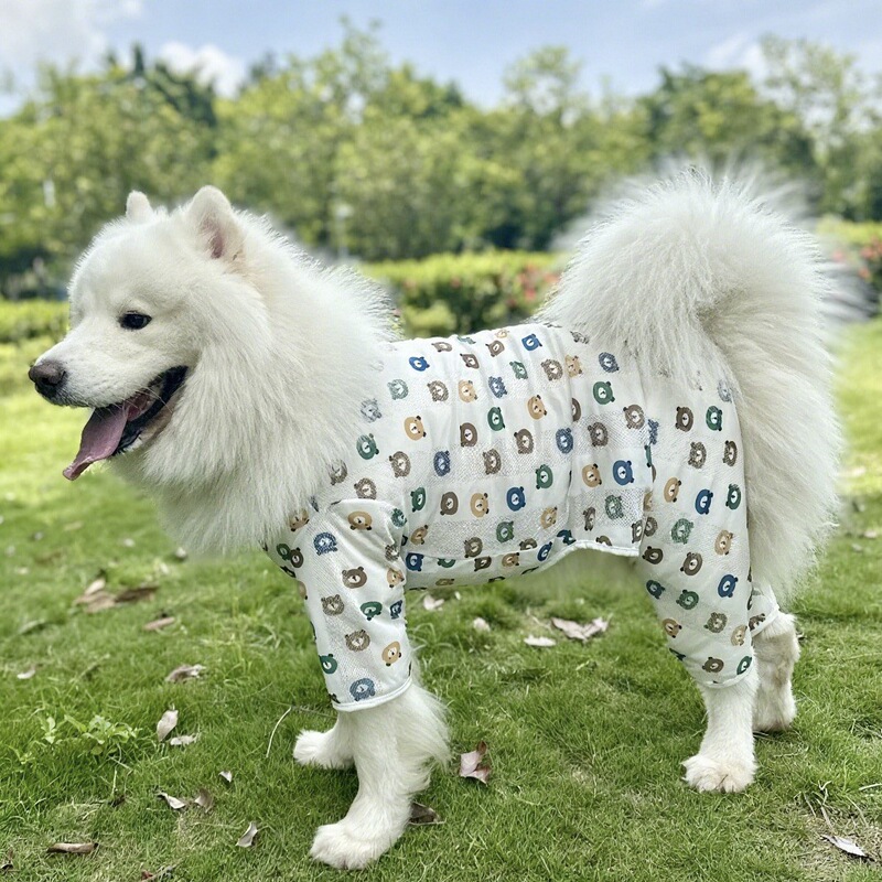 犬服夏薄いメッシュ大型犬ゴールデンレトリバーサモエド四本足服汚れ防止、抜け毛防止夏の日焼け止め|undefined