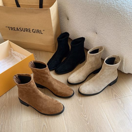 Foreign Trade plus size Pointed Boots Women's 2024 Autumn and Winter New Simple Suede Fashion Rear Zipper Thick Martin Boots Women