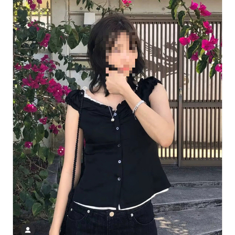 New Summer Style Korean Designer* French-Style Sweet Collared Top with Three-Dimensional Lace
