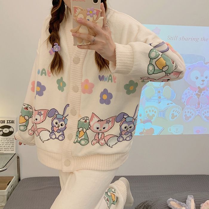 220 jin transfronterizos al por mayor tamaño M - 6XL pijamas de franela de invierno Cardigan con camisa de lana gruesa set de ropa para el hogar