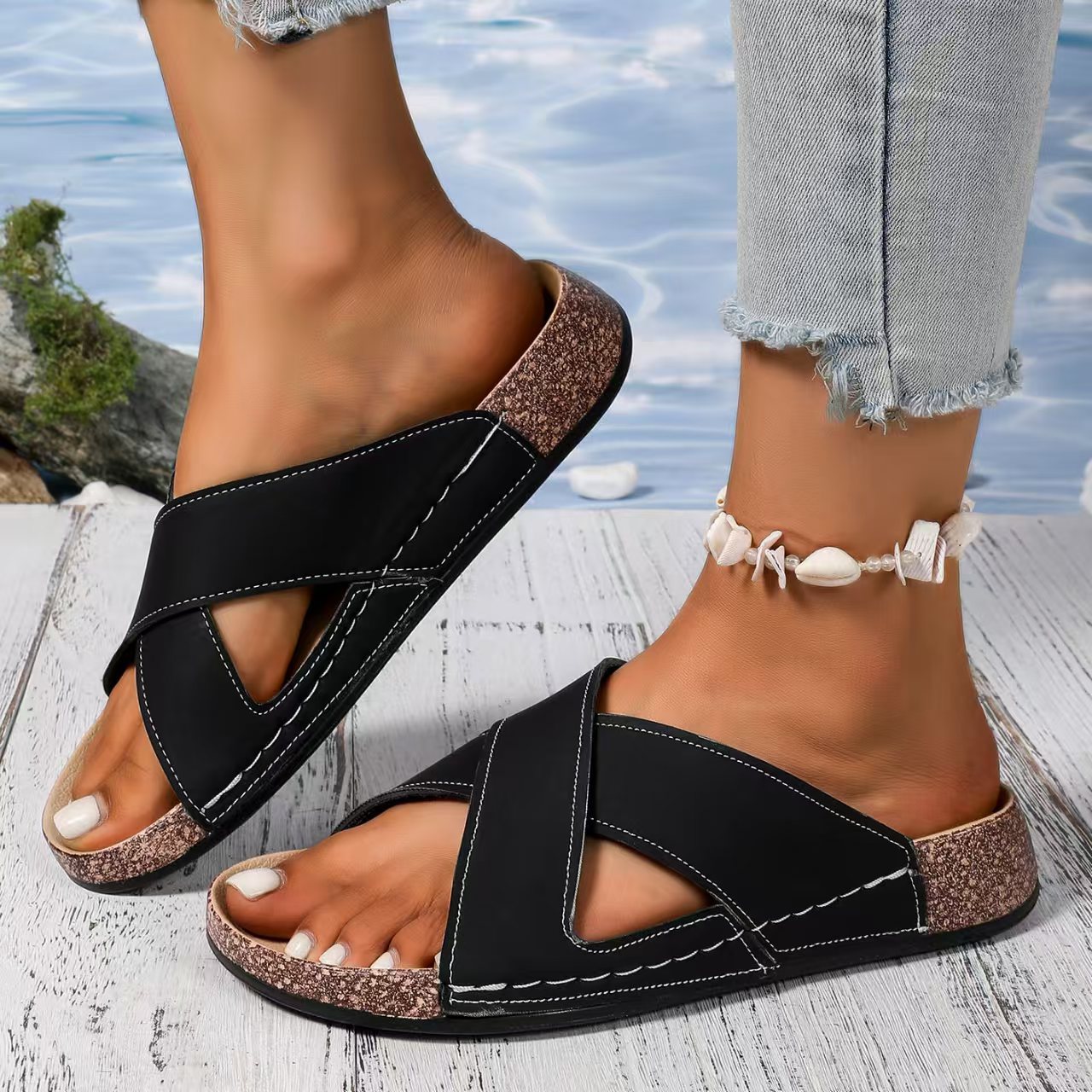 Women's Strap Flat Sandals Casual Design Plus Size Summer New Style Beach Shoes_voghion.com