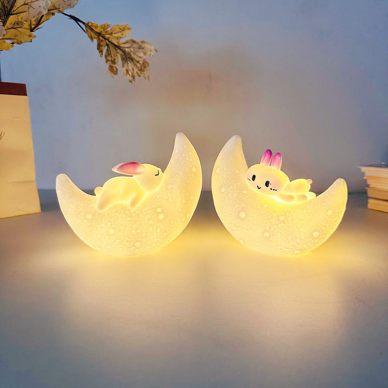 Moon Night Light Creative Birthday Gift Luminous Toy Kidsren's Cartoon Moon Rabbit Desktop Decorative Lamp Ornaments