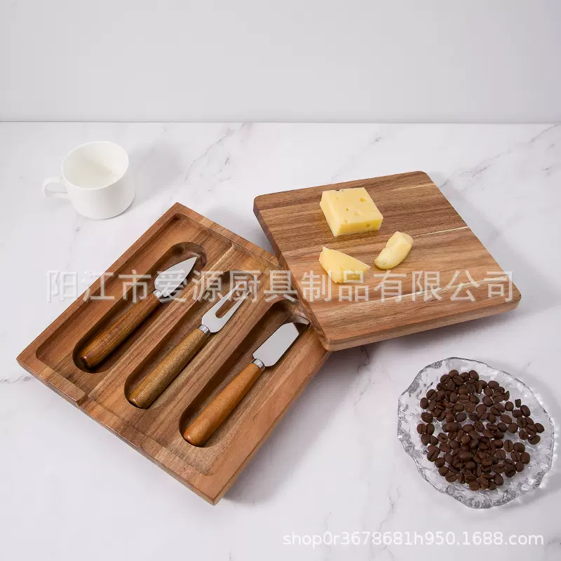 奶酪刀芝士刀套装跨境相思木奶酪板揭盖收纳盒奶酪刀套装4件套