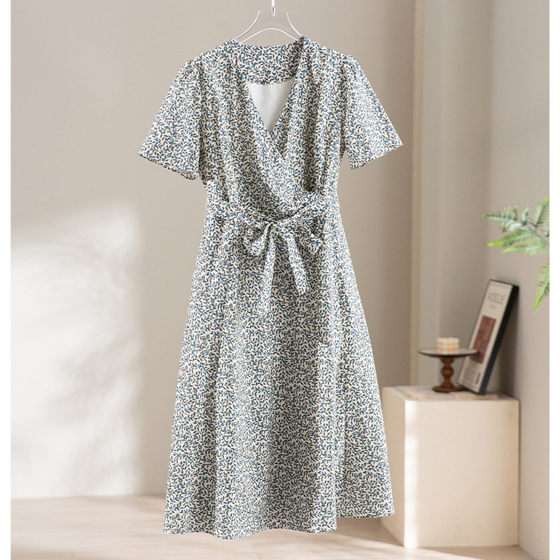 Xiaohe's Same Style Silk Cotton Dress for Women, V-Neck Floral Print, Belted, Elegant Long Dress, Slimming A-Line Dress, Summer Dress Xiaohe's Same Style Silk Cotton Dress for Women, V-Neck Floral Print, Belted, Elegant Long Dress, Slimming A-Line Dress, Summer Dress