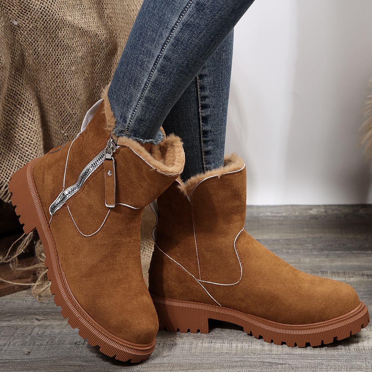 Snowboots dames suède korte winterlaarzen met bontvoering_voghion.com
