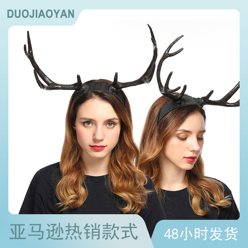 INS mismo estilo Halloween simulación Antler diadema Navidad ELK diadema accesorios de fotografía tocado en stock al por mayor