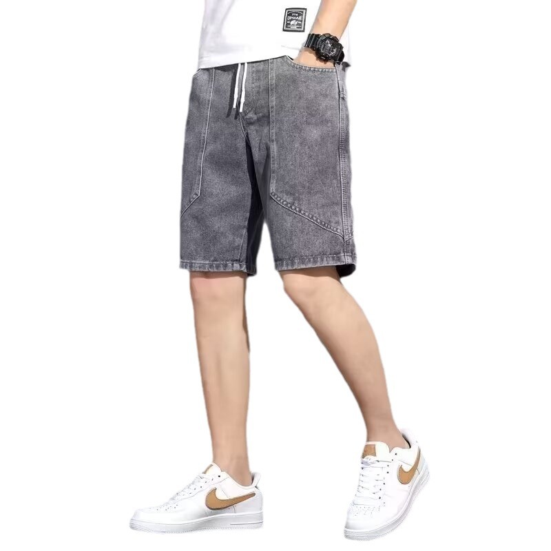 Pantalones cortos de mezclilla de moda para hombres, herramientas japonesas, pantalones sueltos de cinco puntos, pantalones casuales de bolsillo grande, verano