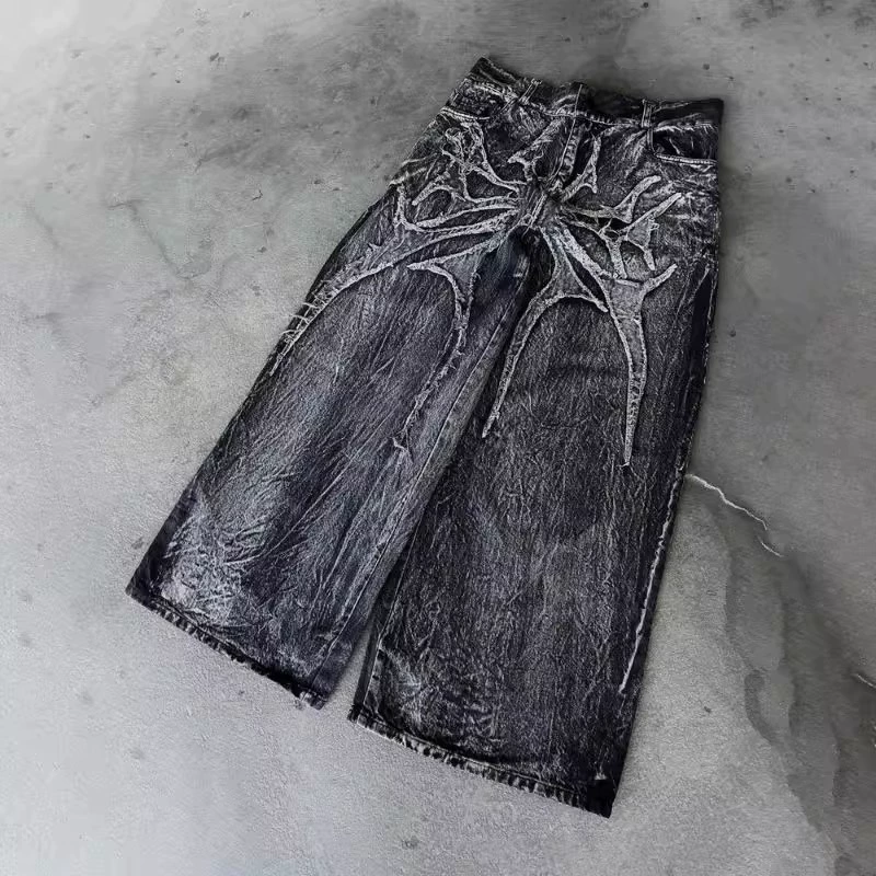 Ретро джинсы, модные брюки, американский стиль, с вышивкой
