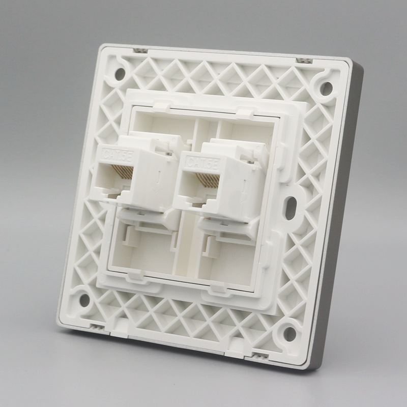 深灰色86型直插网线电脑插座双口超5类网络信息面板CAT5E对接插座