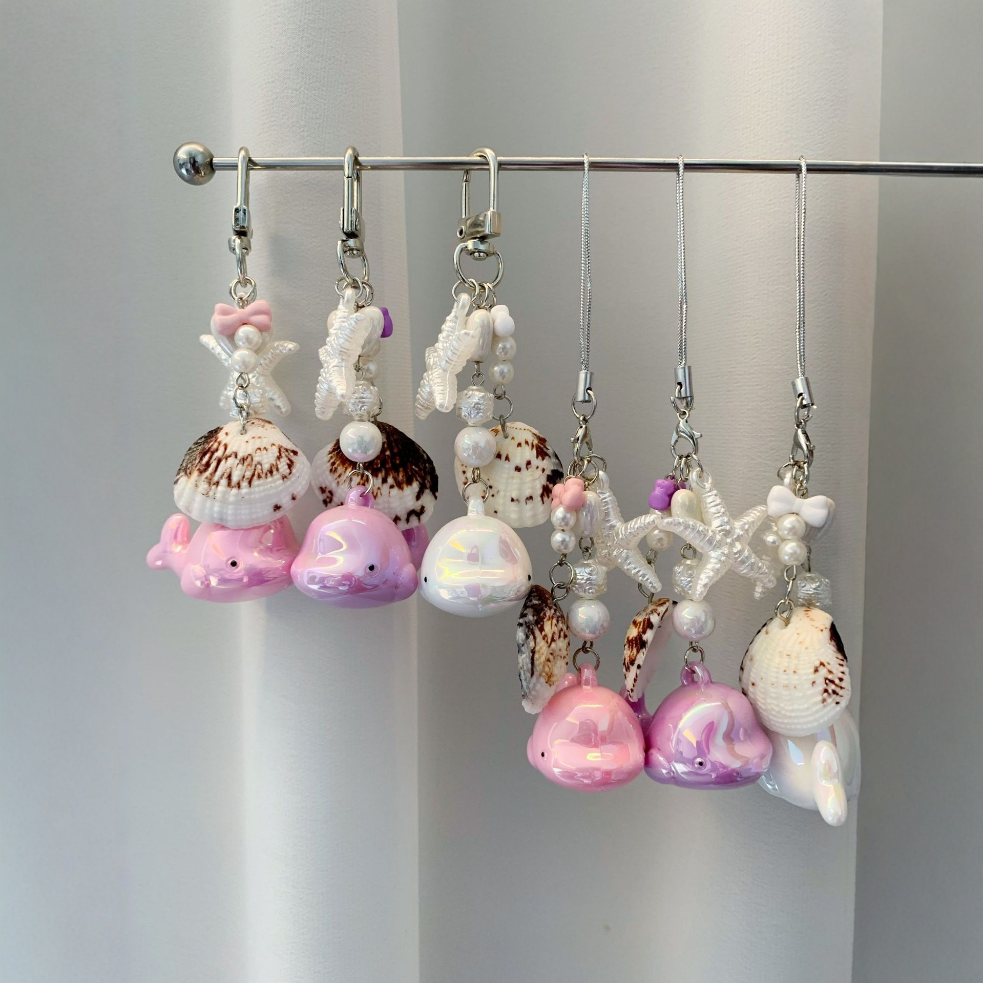 Cute Whale Phone Chain Pendant Versatile Bell Star Pendant Cartoon Three-Dimensional Shell Phone Keychain Accessory