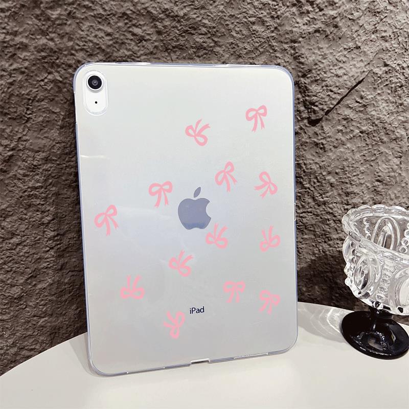 Pink Bow for iPad Tablet Protective Case Transparent ipadpro11 Silicone Drop-Resistant Air5 Tablet Case