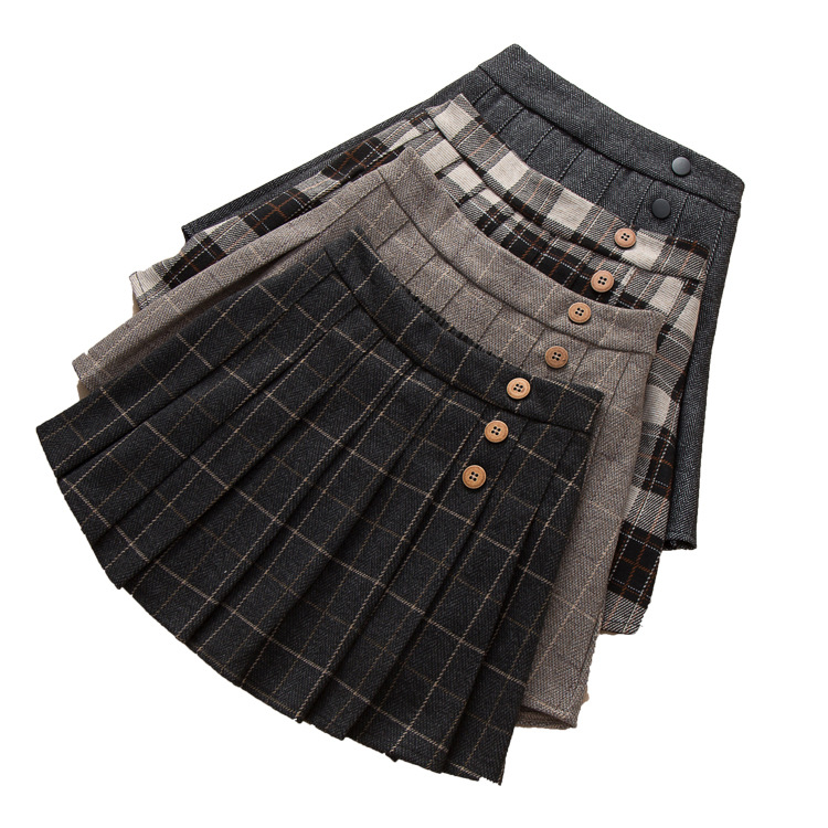 Falda de niñas 2023 Otoño e Invierno Nueva falda a cuadros anti-exposición JK Falda plisada falda de lana falda engrosada