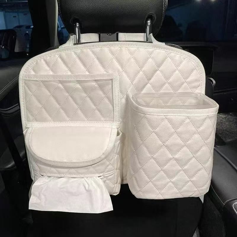 Qìchē Car Seat Back Organizer, Car Storage Bag (Chair back anti-kick pad) - white-small-storage-bag