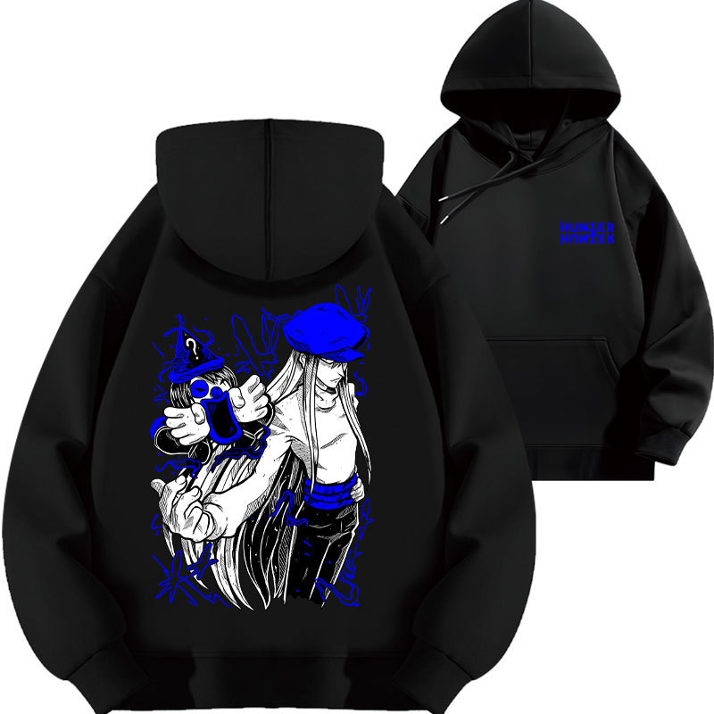 Hunter Kate Kite Autumn and Winter Hooded Sweatshirt Japanese Manga Fleece-Lined Thick Loose-Fitting Clothing