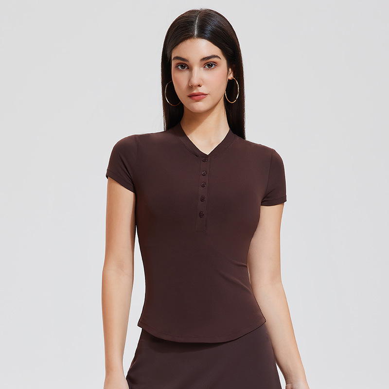 Lulu Henry camisa traje deportivo para mujer chica delgada desnuda yoga con cuello en V top de manga corta fitness falda de secado rápido