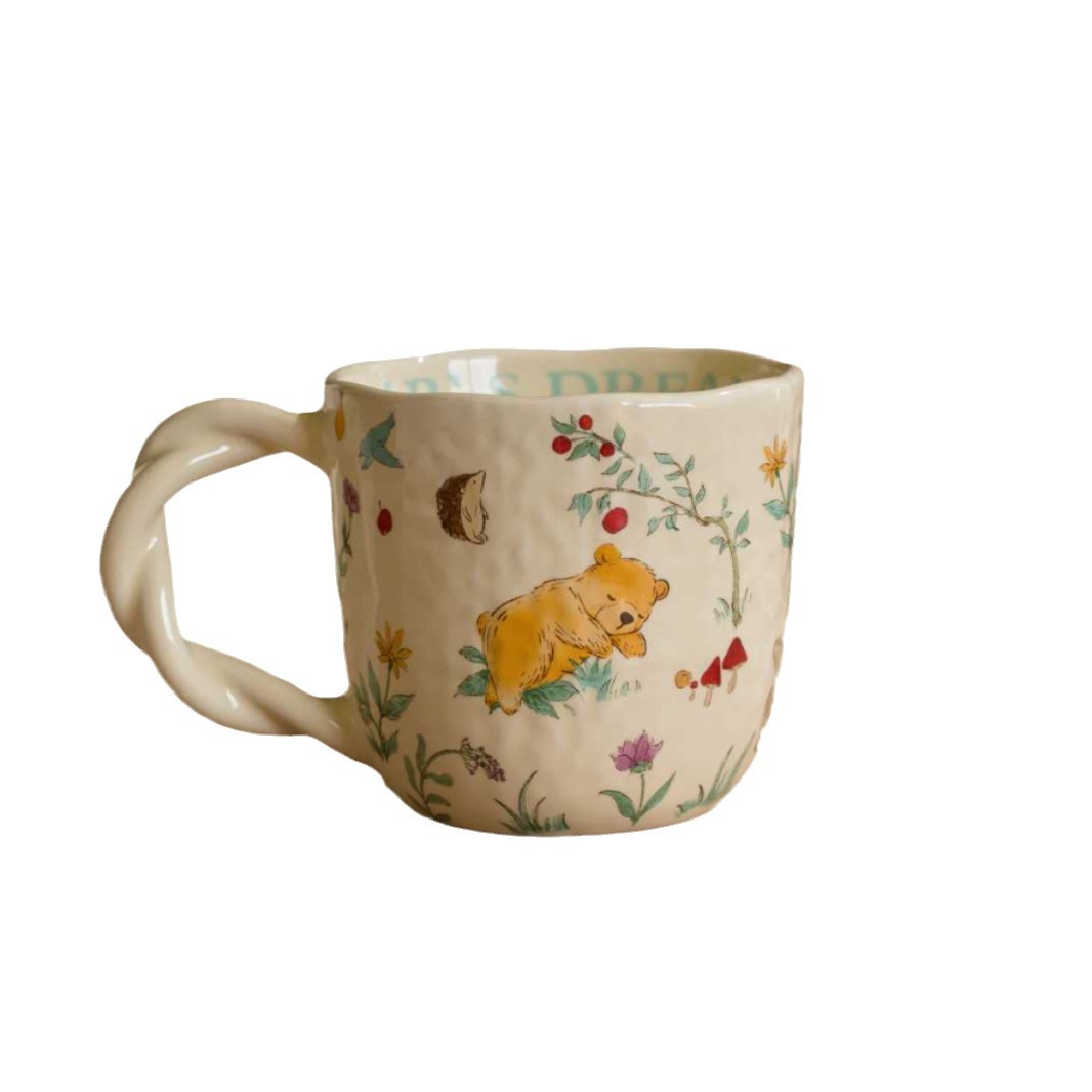 Tejido de madera taza de cerámica doméstica de oficina creativa manipulación de dibujos animados taza de agua taza de café de leche