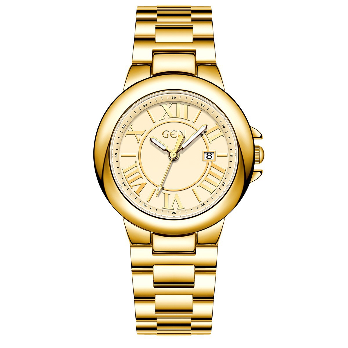 Gedi Retro Roman Steel Band Watch for Women with Calendar Window, Gold Watch, Xiaohongshu Live Broadcast