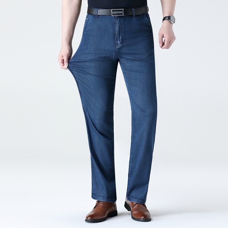 High-End Brand Tencel Jeans for Middle-Aged and Elderly, Loose Straight-Leg Long Pants, High-Waisted, Deep-Crotch, Thin Casual Pants for Dad High-End Brand Tencel Jeans for Middle-Aged and Elderly, Loose Straight-Leg Long Pants, High-Waisted, Deep-Crotch, Thin Casual Pants for Dad