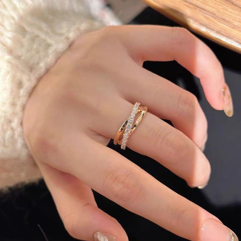 Broken Diamond Three-Circle Winding Ring Women's Cross Stacked Wear Slightly Flash Diamond Bright Face Light Luxury High-Level Index Finger Wrapping Ring