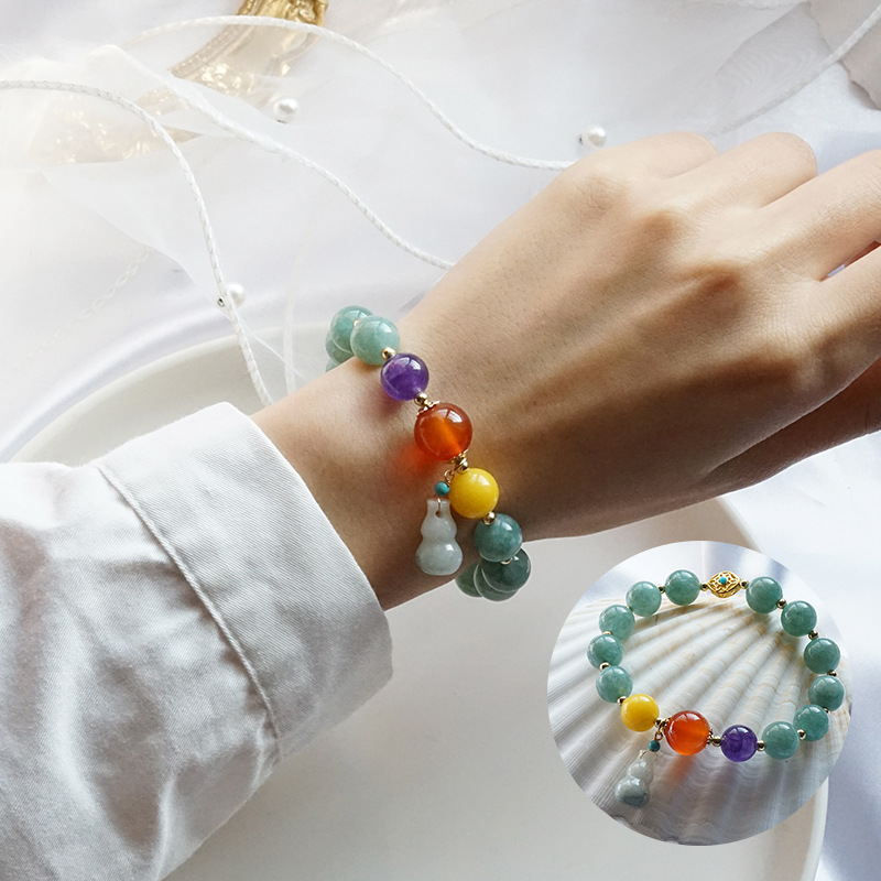 thumbnail image 1 of Moda Retro Jade Pulsera Mujer Nuevo estilo tibetano Estilo étnico Calabaza Calcedonia Pulsera Suerte Mano Decoración Calabaza 2-Verde Uno, 1 of 2