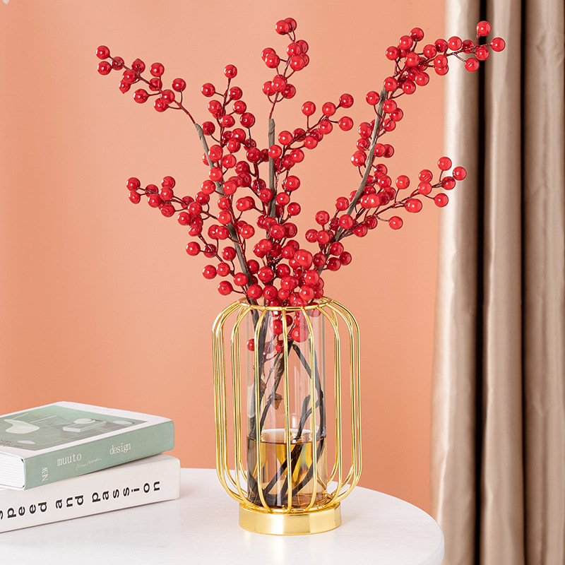 Fábrica al por mayor venta caliente florero ins estilo de hierro en forma de linterna florero hidropónico Luz de lujo de hierro florero de vidrio hogar