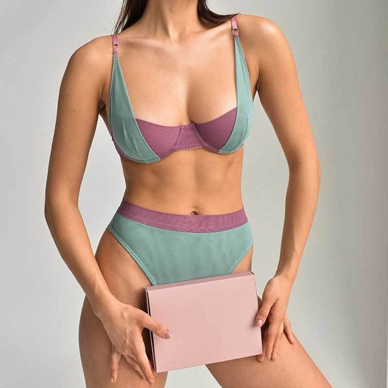 Boutique Comfortable Breathable Gather Pure Color-matching Sexy Bra Panties 2-piece Sexy Underwear Women's Suit Thin