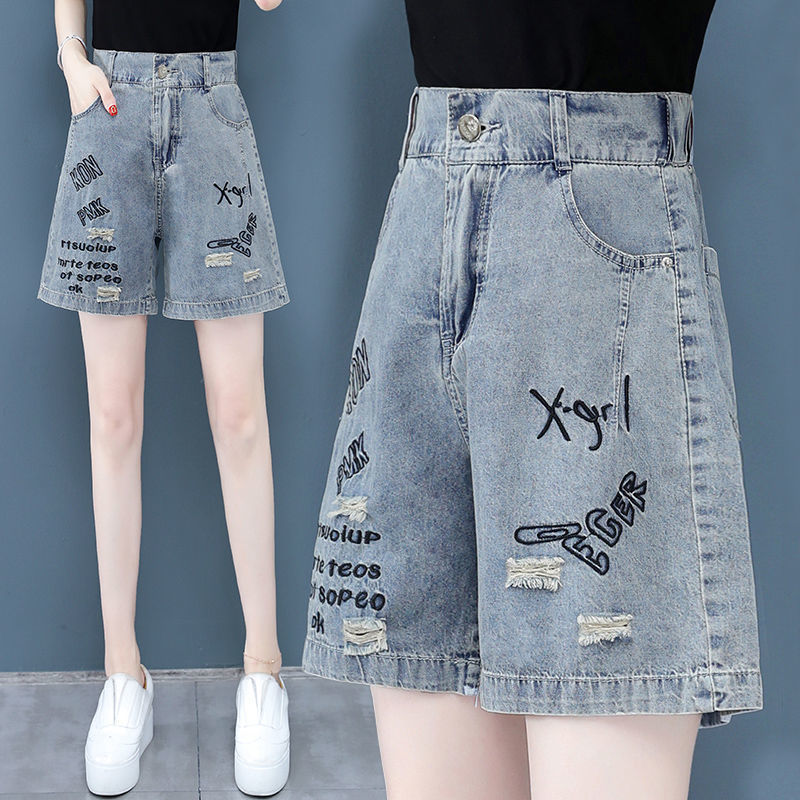 High-Waisted Denim Shorts for Women Summer Thin Ripped 2025 New Loose Wide-Leg Shorts Straight-Leg Quarter Pants for Women