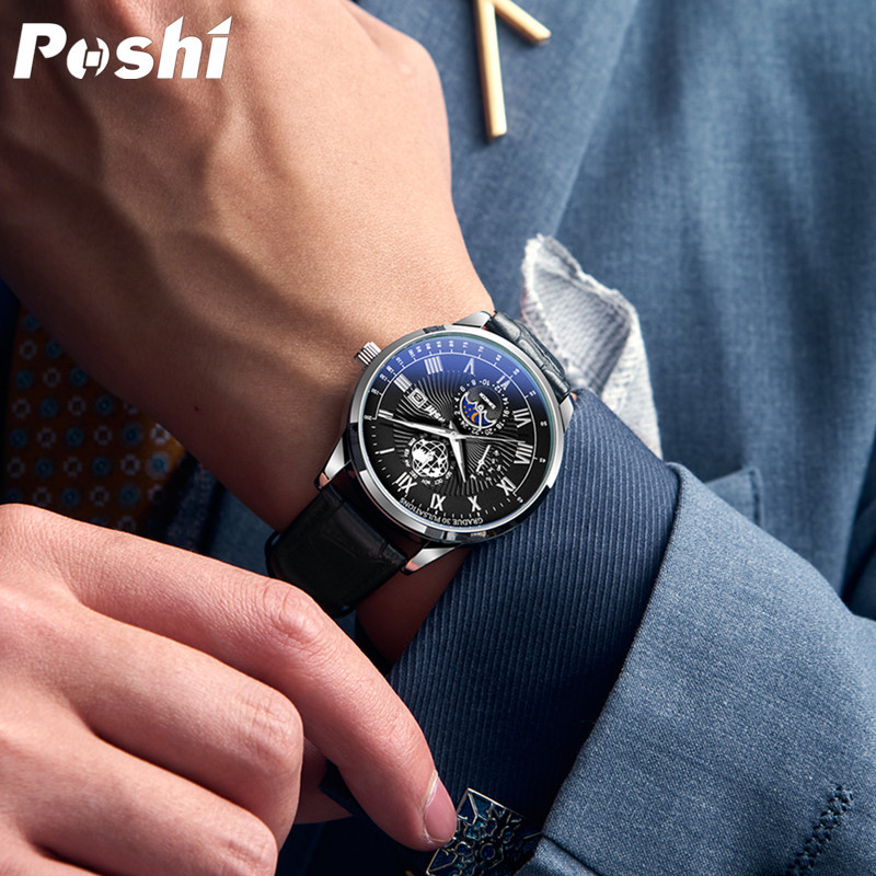 POSHI nuevo falso reloj de correa de calendario de negocios simple casual de tres ojos para hombres reloj de cuarzo para hombres
