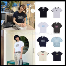 韩国潮牌marithe短袖修身百搭纯棉印花情侣装T恤jennic车静媛同