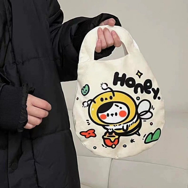 Ins Feng Little Bee Mom Handheld Egg D Cute Girl Snack Bag Большая вместительная студенческая холщовая сумка в корейском стиле DY
