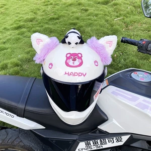 Cute Purple Thick Fleece Heart Cat Ear Motorcycle Electric Vehicle Helmet Decor