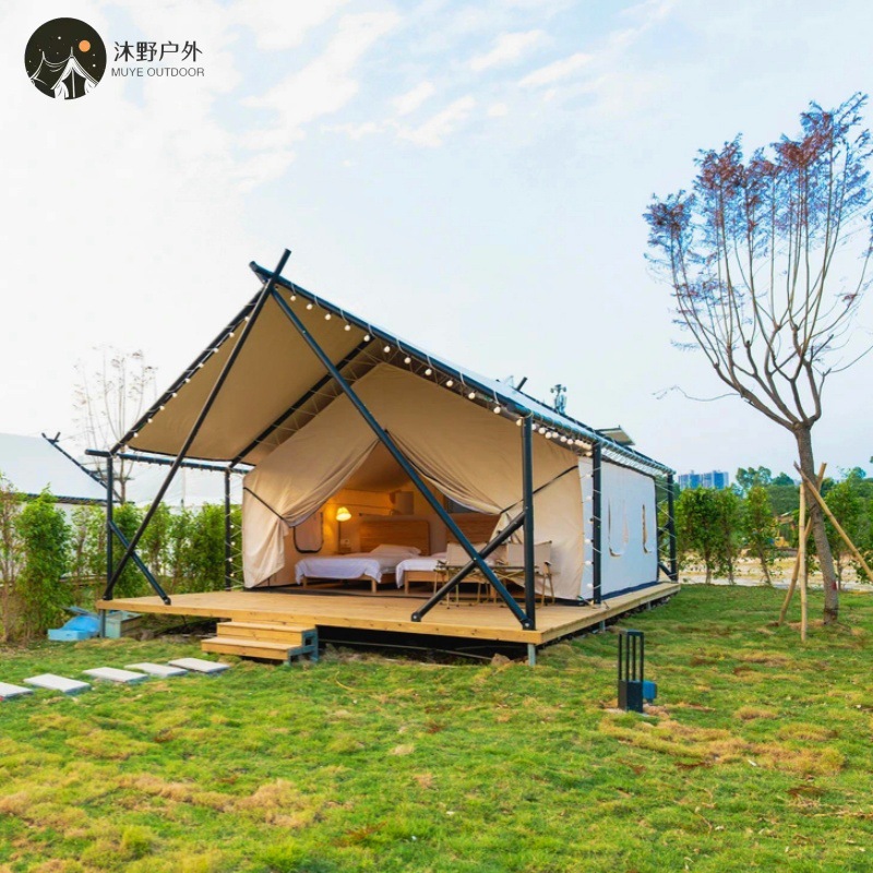 Muye al aire libre madera maciza campamento tiendas de camping en forma de herringe hotel playa de campo alojamiento nómada tienda de techo