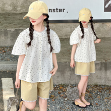 女大童夏装短袖套装2025新款洋气夏季波点衬衫娃娃衫女孩短裤两件