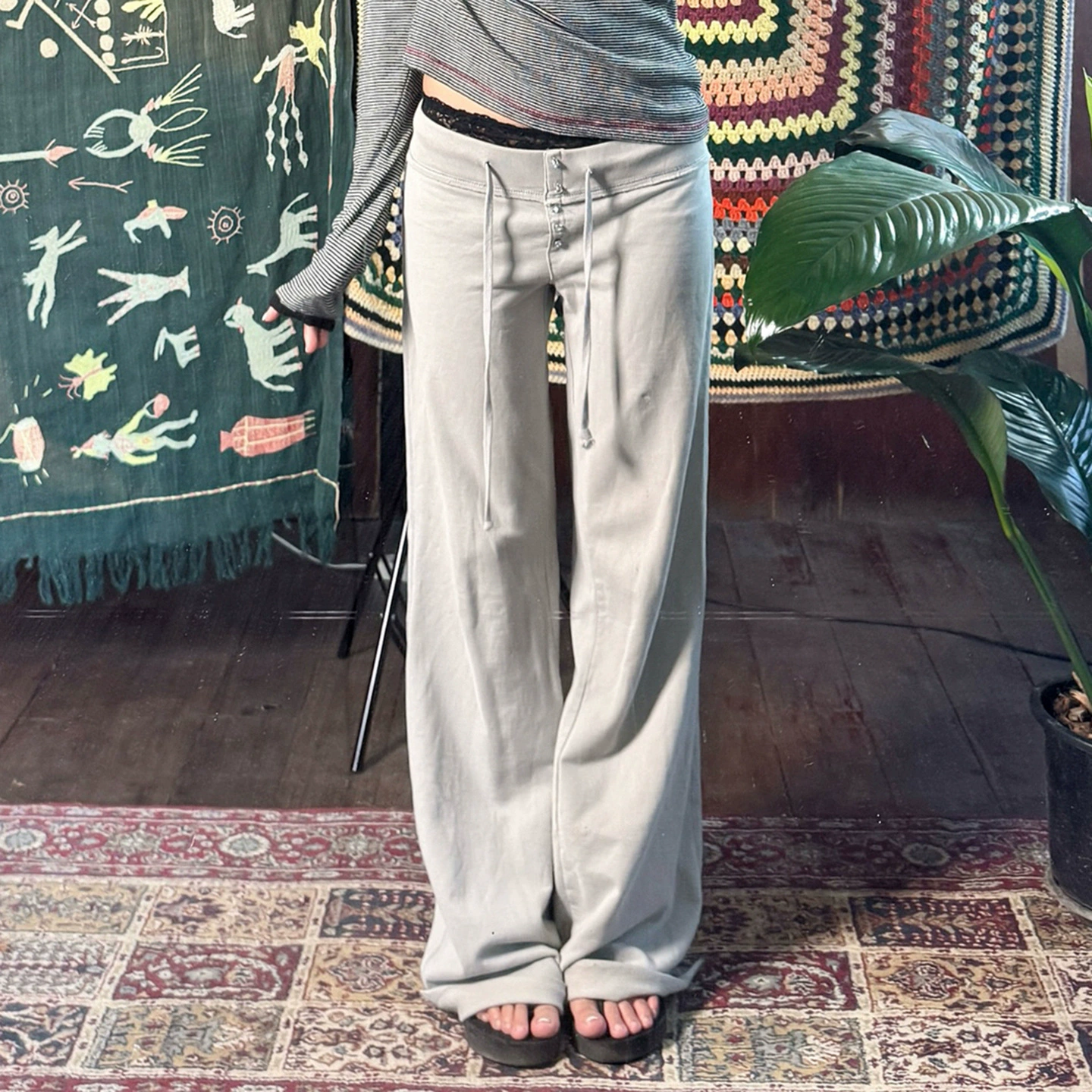 Американские модные женские брюки свободного кроя с завязками, низкая посадка, спортивные домашние базовые трикотажные повседневные брюки