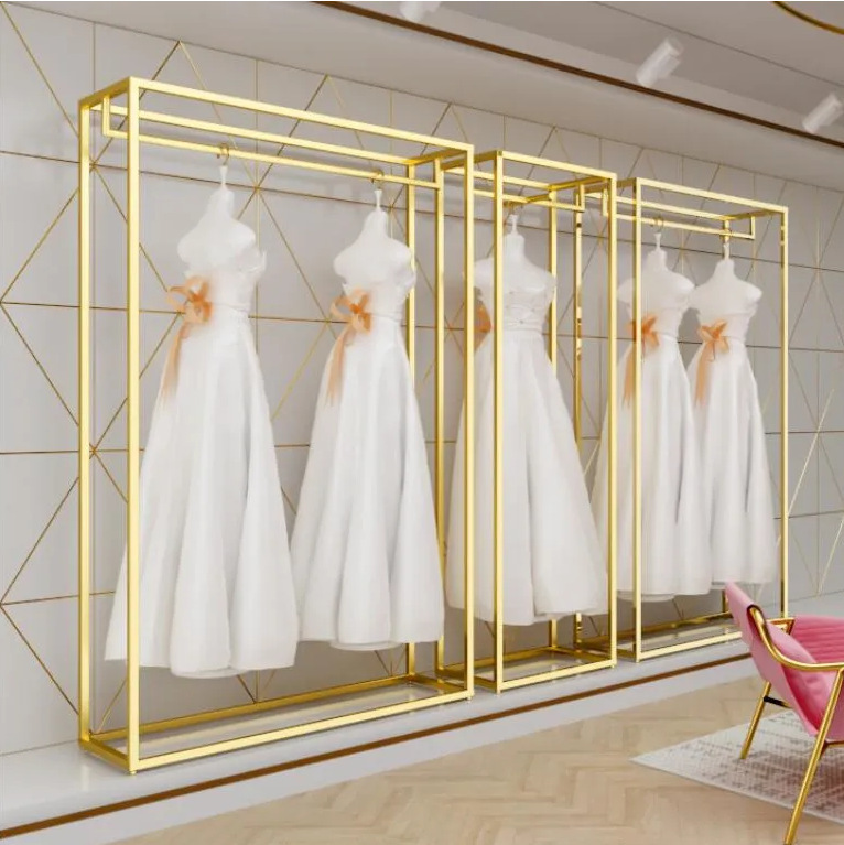 源头工厂婚纱店金色婚纱挂架长礼服服装展示架