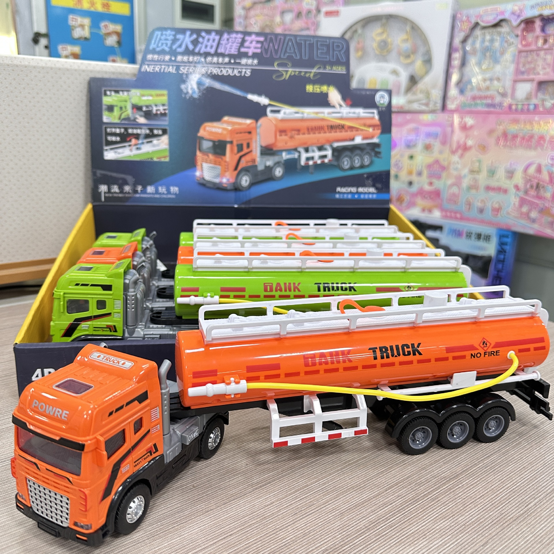 Sound and Light Inertia Water Spray Tanker Little Boy Simulation Music Pull-Back Car Street Stall Gift Children's Toys Wholesale