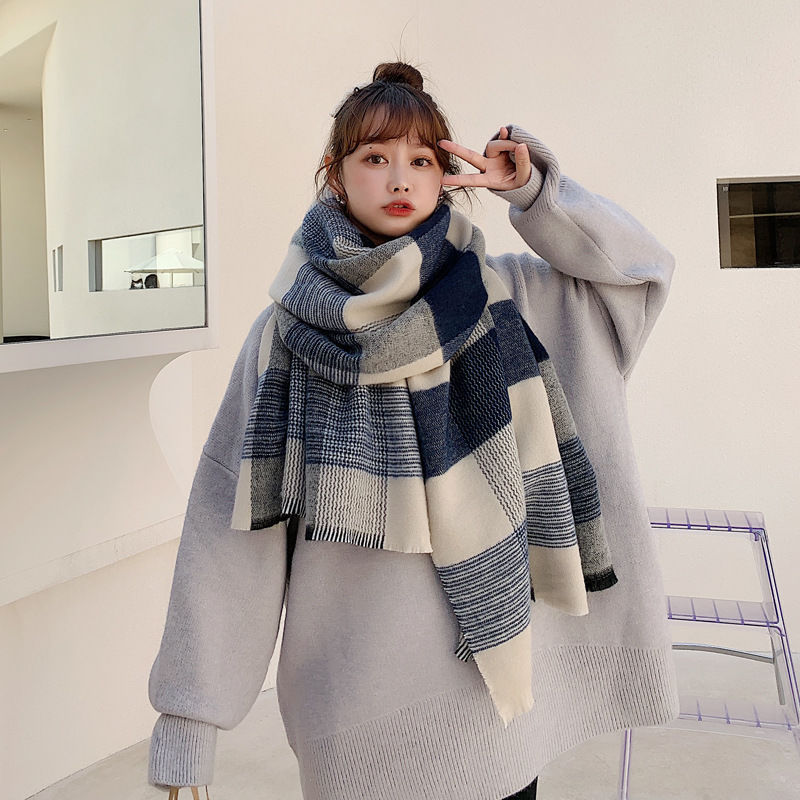 Japanese imitation cashmere plaid scarf women winter imitation cashmere thick warm bib Korean version shawl factory wholesale