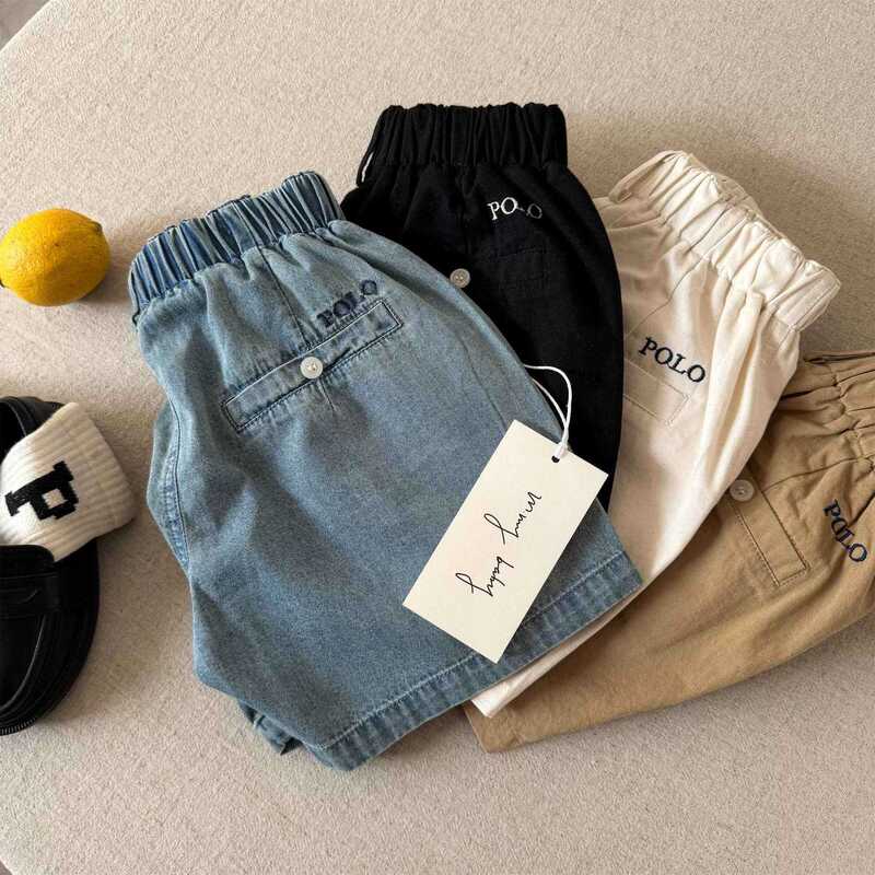 Children's Denim Shorts for Boys 2025 Summer New Trendy Brand Mid-Length Stylish Solid Color Shorts for Toddlers Girls Thin Style