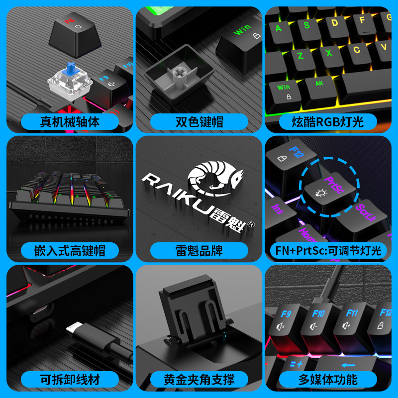 Raiku雷魁l3000真 � � メカニカルキーボード青轴rgb电気ゲームキーボードキーライン分离104キーキーボード|undefined