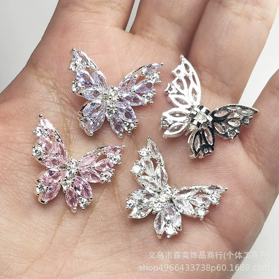 High-quality copper-plated zirconium butterfly four-way separator bead, butterfly multi-way straight hole separator bead, DIY bracelet and necklace jewelry accessories