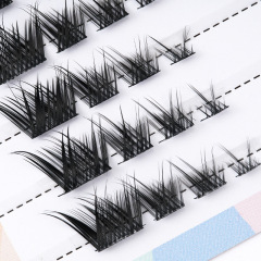 睫詩顏10排裝狐系斜飛單簇自粘分段眼睫毛眼尾加長款細黑梗假睫毛