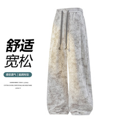 青少年春秋扎染时尚大码直筒阔腿男士卫裤休闲运动长裤潮韩版直筒