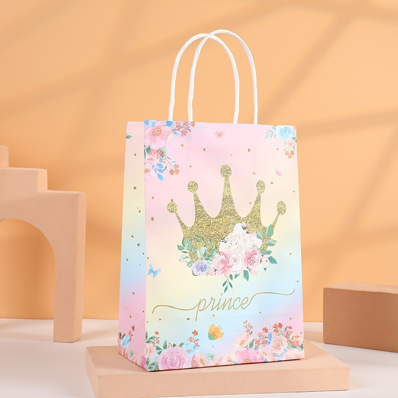 Bolsas de regalo de cumpleaños, bolsas de cartón cartón, bolsas de embalaje para llevar, bolsas de embalaje de regalo de fiesta para niños, bolsas de mano