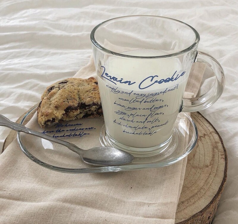 French Retro Blue Letter Glass Coffee Cup Cold Drink Cup Saucer Set Breakfast Milk Cup French Cup