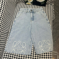 25春季新款 logo刺绣毛边高腰显瘦牛仔五分裤短裤女款