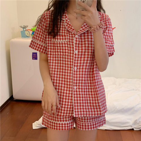 Pijamas de manga corta de verano de dibujos animados de las mujeres de estilo coreano vaca suelta ins estilo wechat celebridad en línea de dos piezas ropa para el hogar